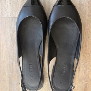 M.Gemi “Camelia” Italian Leather Cap Toe Slingbacks Black Size 37 (US 7)